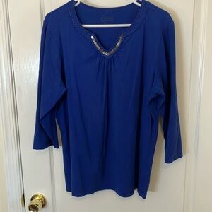 3/4 sleeve royal blue beaded T-shirt
